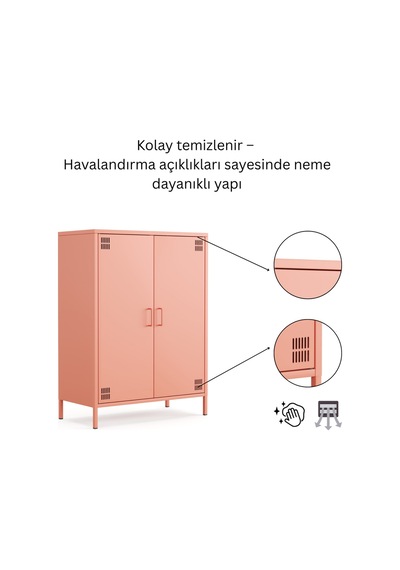 Pera Metal Dolap 2 Kapılı 80,50 X 40 X 109,50 Cm - 9 Renk Seçeneği Bulunmaktadır Ral 3022 Somon