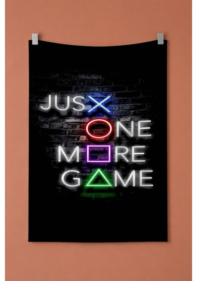 Just One More Game Duvar Örtüsü, Gamer Oda Dekoru, Oyuncu Baskılı Kumaş Duvar Halısı Beyaz