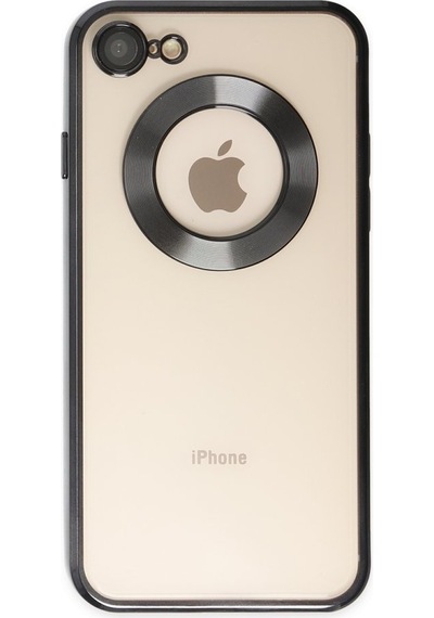 Apple Uyumlu iPhone 8 Kapak Yanları Renkli Lens Korumalı Logo Gösteren Şeffaf Luxury Kılıf - Rose Gold