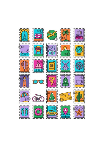 30 Adet Retro Pop-art Seyahat Sticker Seti - Valiz Laptop Ajanda İçin Posta Pulu Tasarımı Çok Renkli