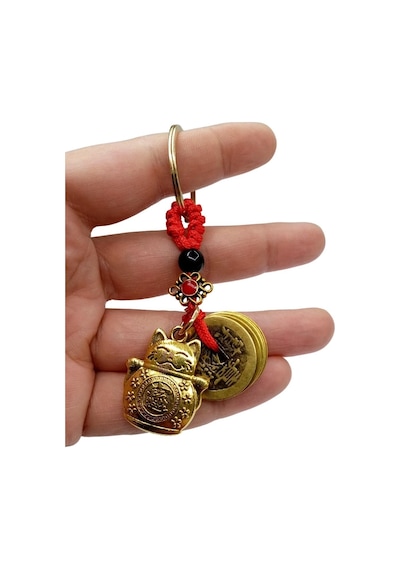 5 Adet Maneki Neko Metal Anahtarlık Feng Shui Şans Ve Bereket Parası
