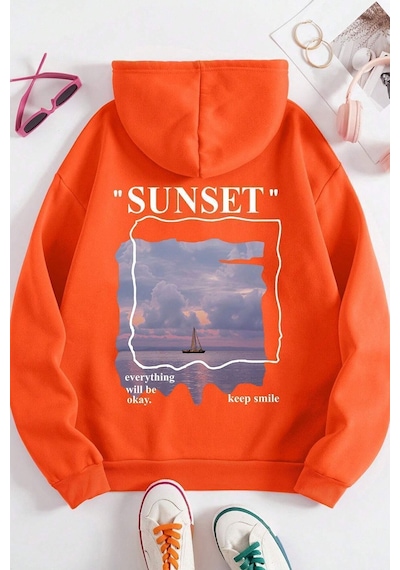Uyguntarz Unisex Sunset Baskılı Sweatshirt Turuncu