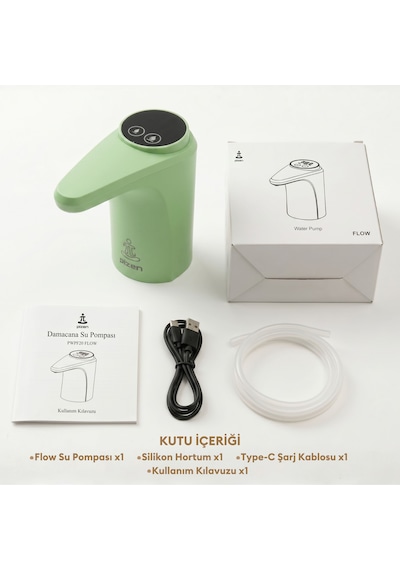 Pizen Flow Usb Şarjlı Otomatik Damacana Su Pompası Tds Ölçer 250ml 500ml 1l 2l Ölçü Özellikli Yeşil