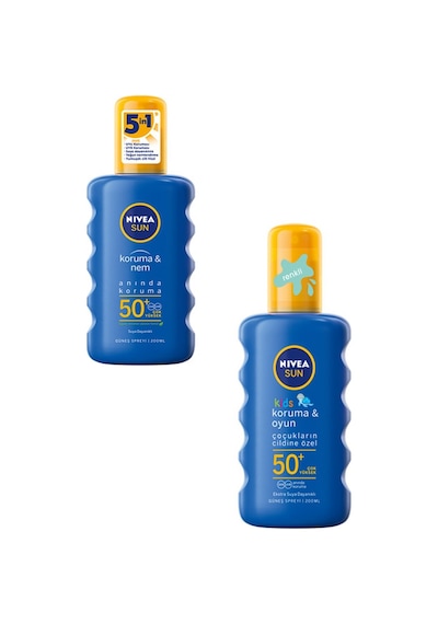 Nivea Sun SPF50+ Nemlendirici Güneş Spreyi 200 ML + Nivea Sun SPF50+ Kids Oyun Hassas Spreyi 200 ML