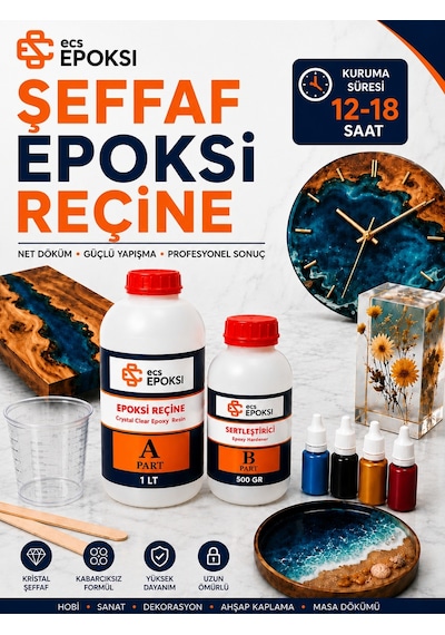 Süper Şeffaf Epoksi Reçine 1,5 Kg Kristal Şeffaf Döküm Reçinesi Takı Sehpa Hobi Epoksi Reçine Seti