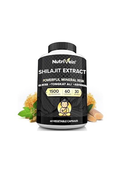 Nutrivein Premium Himalayan Shilajit With Irish Sea Moss Tongkat Ali Ashwa/gandha 1500 Mg - 60 Caps