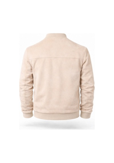 Premium Slim Fit Bomber Kolej Deri Ceket Krem
