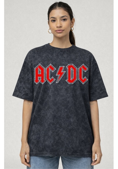 Ac Dc I Wanna Rock And Roll Müzik Grubu Sırt Baskılı Unisex Overs Siyah