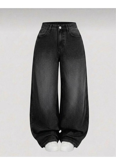St.poll Eskitme Yıkamalı Unisex Büyük Beden Baggy Jean Pantolon Siyah