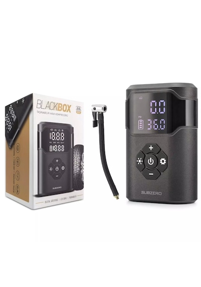 Subzero Bx55 Taşınabilir Akıllı Kablosuz Hava Kompresörü - Dijital Ekranlı Şarj Edilebilir Lastik Şişirme Pompası Siyah