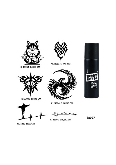 Vahşi Modeler Spray Tattoo Geçici Dövme Seti Dark Siyah Sprey