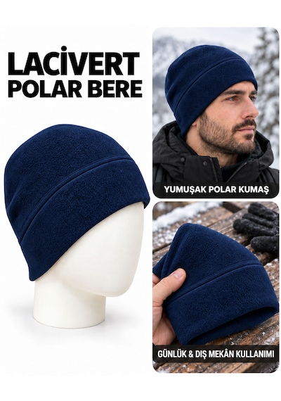 Unisex Polar Bere, Kadın Ve Erkek Uyumlu, Kışlık Yumuşak Polar Bere Lacivert