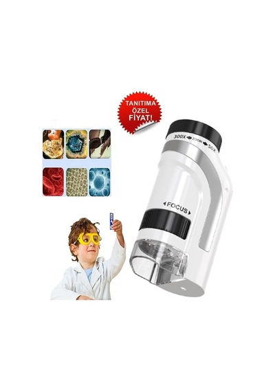 Micro1 Küçük Boy Mini Mikroskop Eğitici Mikroskop Zoom Led Işıklı 300x Zoom
