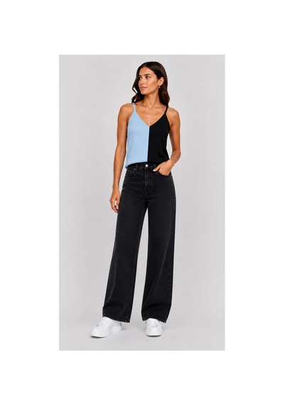 Onno Style Women Kolsuz Askılı V Yaka Triko Kadın Bluz Mavi Siyah