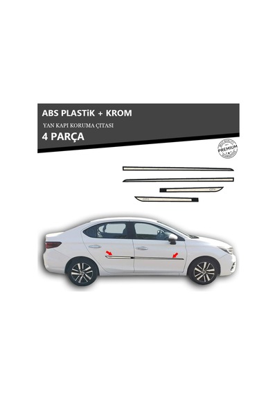 Honda City 2020 Üzeri Yan Kapı Koruma Çıtası Plastik + Krom Unvrslppkçt00038