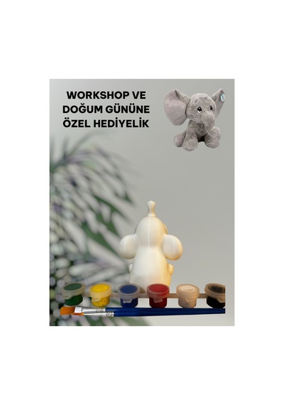3d Fil-elephant Figür Boyama Seti - Kendin Boya Hobi Ve Etkinlik Seti - Akrilik Boya + 2 Fırça
