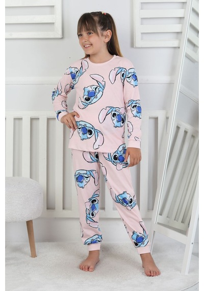 Cute Monster Desenli Kız Çocuk Pijama Takımı Pembe
