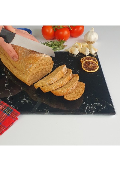 Decorita Cam Kesme Tahtası | Siyah Mermer Görünümlü | 30cm x 40cm