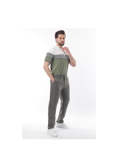 Madmext Beyaz Fermuarlı Polo Yaka Desenli Erkek T-shirt E7296 Beyaz