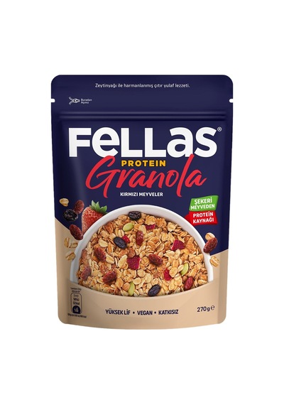 Fellas Vegan Protein Granola 270 G Kırmızı Meyveli - Yüksek Lif, Şekersiz 3'li Ekonomik Paket - Tarı