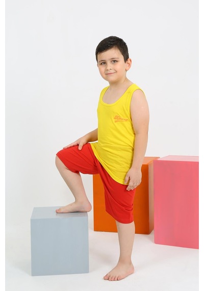 Akbeniz Erkek Çocuk Sıfır Kol Şortlu Sarı Penye Pijama Takımı 20434