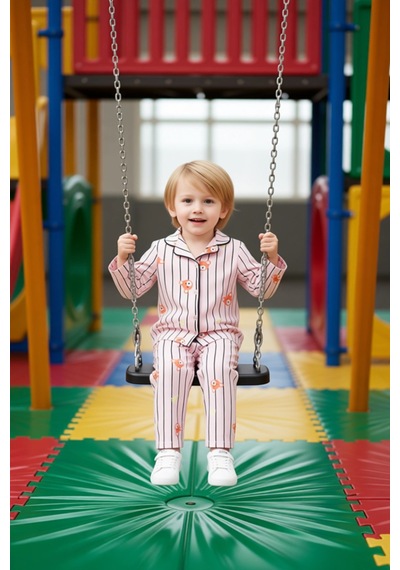 Ersefa Sevimli Ayıcık Baskılı Yumuşak Erkek Çocuk Pijama Takımı Kaliteli Pudra