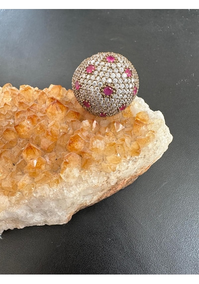Otantik Zirkon Ve Yakut Taşlı Gümüş Yüzük 925 Ayar 15.88 Gram
