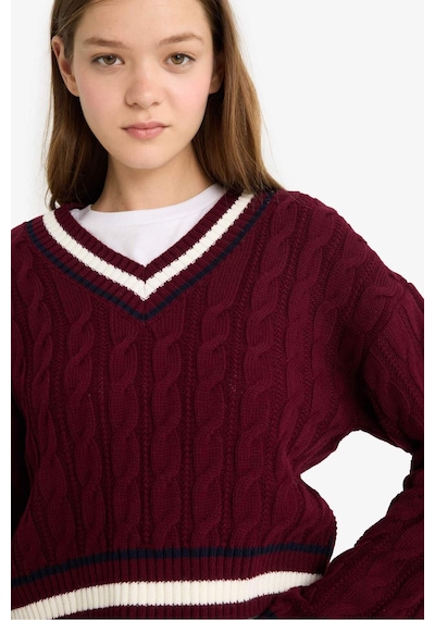 Defacto Coool Regular Fit V Yaka Kazak C7321ax25wnbr456 Bordo