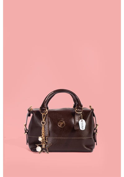 Westbag Kadın Parlak Rugan Deri Star Charm Detaylı El Ve Omuz Askılı Çanta Kahverengi
