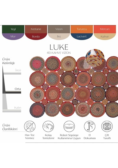Cool Halı Luke 413 Renkli Halı Paspas Örgü Hasır Kilim Yolluk Bohem Antre Mutfak Balkon Banyo Halısı Diğer