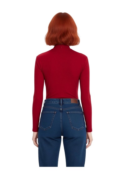 Ersefa Moda Dik Yaka Örme Slim Düz Desen Casual Günlük Regular Uzun Kol bordo