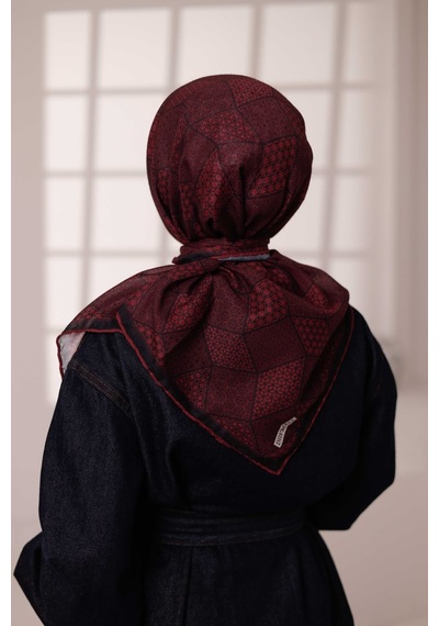 Mimiyum Mosaic Desen Soft Eşarp Bordo