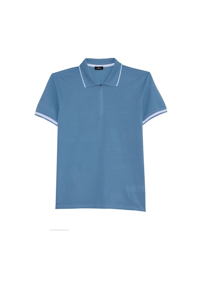 Erkek Slim Fit Dar Kesim %100 Pamuk Jakarlı Düz Yaka Ve Kol Detaylı Mavi Polo Yaka Tişört-50215 Mavi Erkek Slim Fit Dar Kesim %100 Pamuk Jakarlı Düz Yaka Ve Kol Detaylı Mavi Polo Yaka Tişört-50215 Mavi