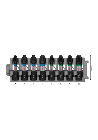 Professional Accessories 8tlg. Schrauber Bit Set Kreuzschlitz Impact Control, Ph/pz Bits, Länge 25 Mm, Pick And Click