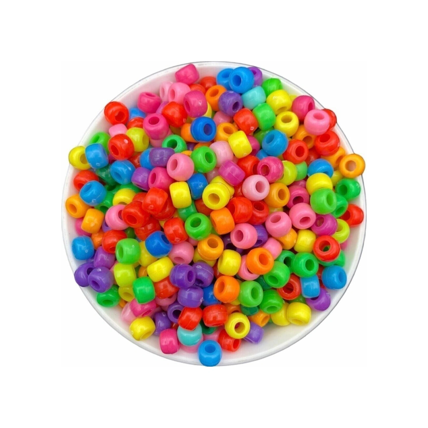Geniş Delikli Karışık Renkli Plastik Boncuk 9x6mm Yassı Silindir Takı Boncuğu 25 Gr