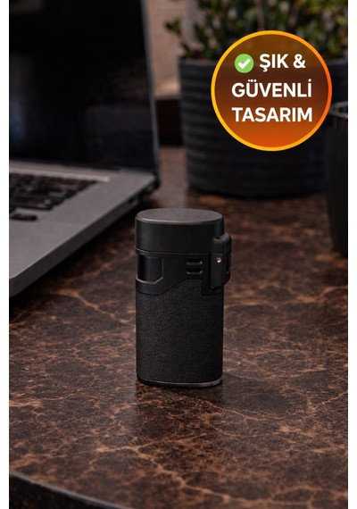 Siyah Rüzgar Geçirmez Çakmak Turbo Alev Doldurulabilir Metal Başlıklı Güçlü Çakmak