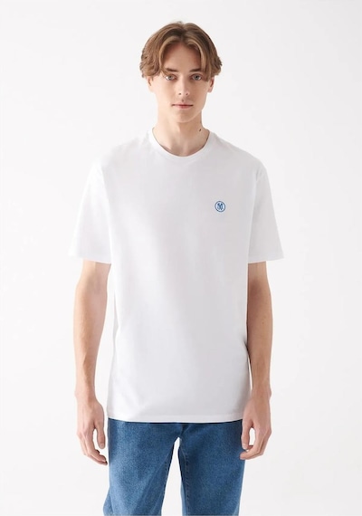 Mavi Logo Nakışlı Beyaz Tişört Loose Fit / Bol Rahat Kesim 067074-620 Beyaz