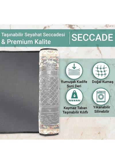 Ravabi Rug Araç İçi Ve İşyeri İçin Deri Tabanlı Namazlık, Çantalı Hediyelik Seyahat Seccadesi 70x110cm 21231019