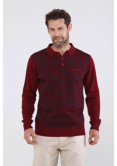 Çizgi Triko Erkek Polo Yaka Çelik Örgü Triko Kazak 4605F Bordo