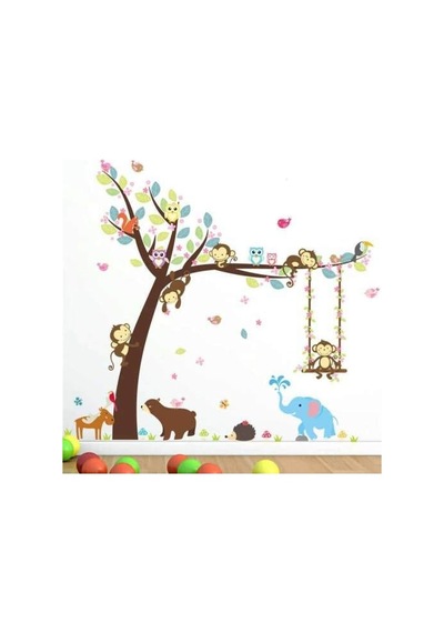 Çocuk ve Bebek Odası Sevimli Orman Hayvanları Ayı Fil Maymungeyik Baykuş Duvar Sticker Pvc