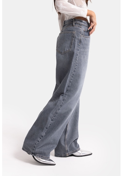 Kadın Koyu Gri 2w6-125 Straight Fit Kemer Detaylı Denim Jean Gri Melanj