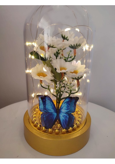 Işıklı Papatya Buket Fanus
