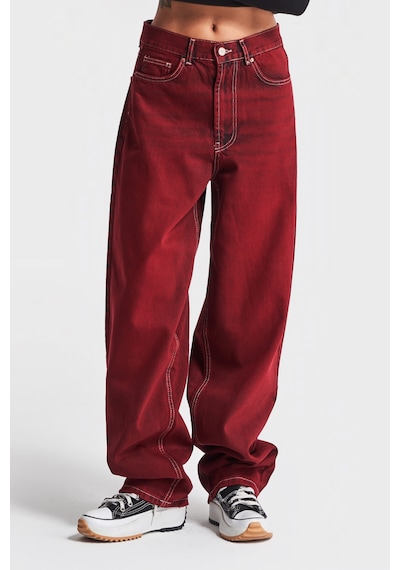 Itsbasic Kadın Bordo Renk Cindy 20w4-35 Skater Fit Orta Bel %100 Koton Özel Yıkama Denim Jean