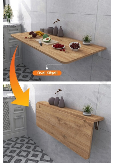 Duvara Monte Katlanır Masa & 2 Li Raf Seti Atlantik Çam 60x90 Cm