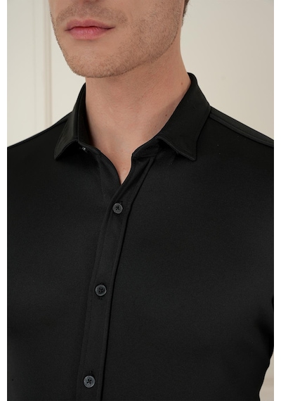 Efor G 1580 Slim Fit Siyah Klasik Gömlek Siyah