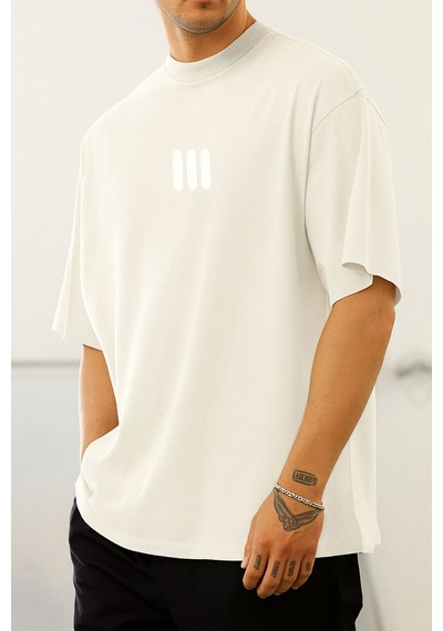 3 Çizgi Baskılı Unisex Tshırt Q6 BEYAZ