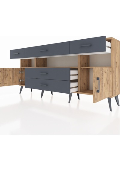 Arges Konsol 3 Raflı 5 Çekmeceli 2 Kapaklı 176x30x83 Çam-çam/antrasit Çam/antrasit Arges Konsol 3 Raflı 5 Çekmeceli 2 Kapaklı 176x30x83 Çam-çam/antrasit Çam/antrasit