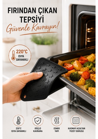 Siyah Silikon Nihale 16x16cm Çok Amaçlı Tencere Tava Altlığı Fırın Tepsi Tutacağı Kavanoz Açacağı Ev