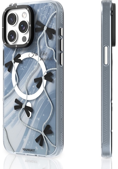 Apple Uyumlu iPhone 15 Pro Max Kılıf Magsafe Özellikli Airbagli Çift Katmanlı Youngkit Star&butterfly Serisi Gri
