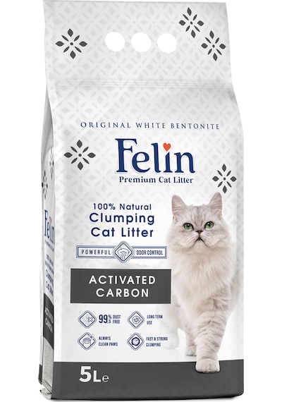 Felin Aktif Karbonlu Topaklaşan İnce Bentonit Kedi Kumu 5 L